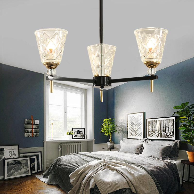 3/6/8 Lights Cone Chandelier Lighting Contemporary Crystal Hanging Ceiling Light in Black - Rebooters