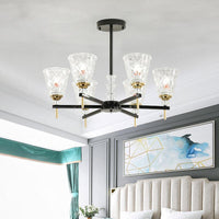 3/6/8 Lights Cone Chandelier Lighting Contemporary Crystal Hanging Ceiling Light in Black - Rebooters