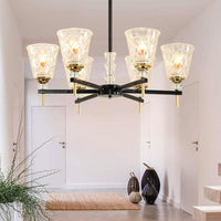 3/6/8 Lights Cone Chandelier Lighting Contemporary Crystal Hanging Ceiling Light in Black - Rebooters