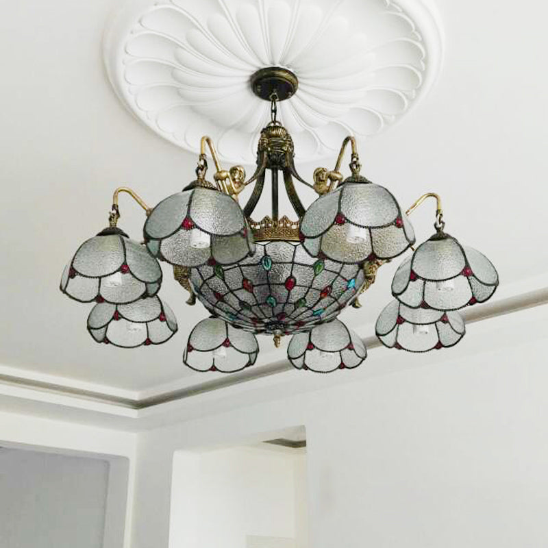 Bronze Scalloped Flower Chandelier Light Tiffany Style Fixture - Rebooters