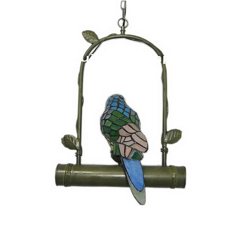 Single Chandelier Lighting Vintage Parrot Stained Glass Pendant - Rebooters