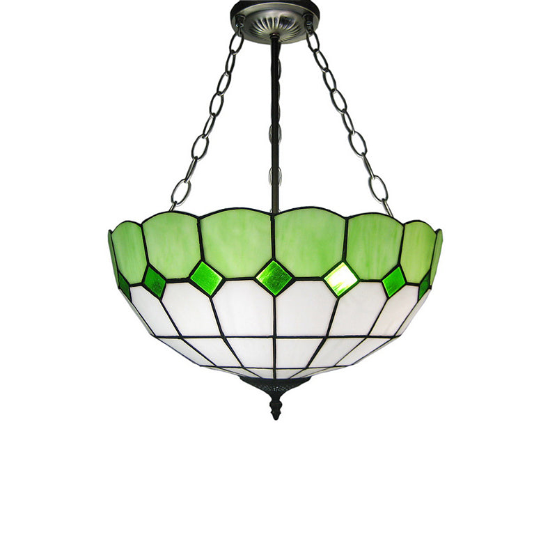 Inverted Dome Ceiling Lighting 3 Heads Stained Glass Chandelier - Rebooters