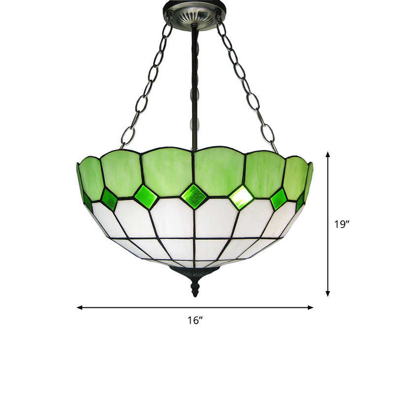 Inverted Dome Ceiling Lighting 3 Heads Stained Glass Chandelier - Rebooters