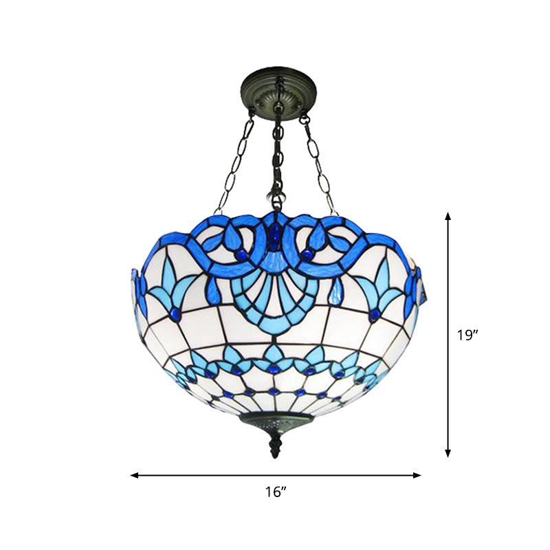 Inverted Dome Ceiling Lighting 3 Heads Stained Glass Chandelier - Rebooters