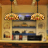 2 Heads Chandelier Pendant Light Retro Style Bowl Stained Glass Hanging Light in Beige - Rebooters