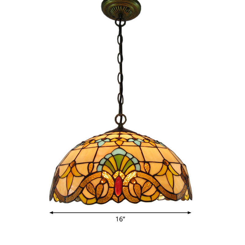 2 Heads Chandelier Pendant Light Retro Style Bowl Stained Glass Hanging Light in Beige - Rebooters