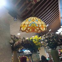 Beige 1 Head Suspension Light Antique Stained Glass Pendant - Rebooters