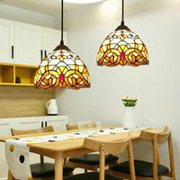 Beige 1 Head Suspension Light Antique Stained Glass Pendant - Rebooters