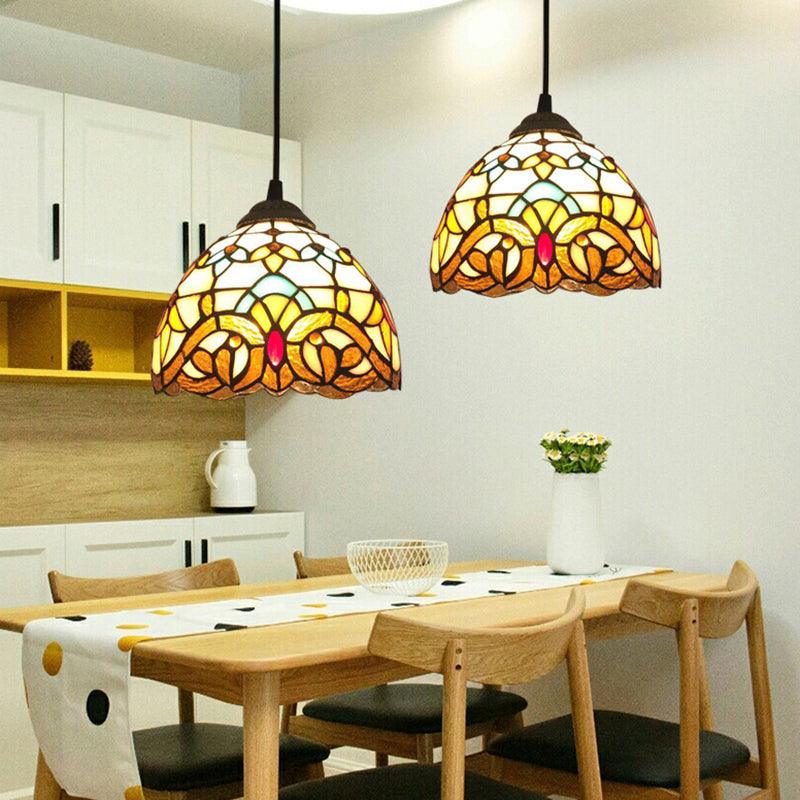 Beige 1 Head Suspension Light Antique Stained Glass Pendant - Rebooters