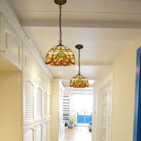 Beige 1 Head Suspension Light Antique Stained Glass Pendant - Rebooters