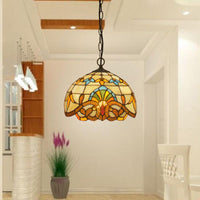 Beige 1 Head Suspension Light Antique Stained Glass Pendant - Rebooters