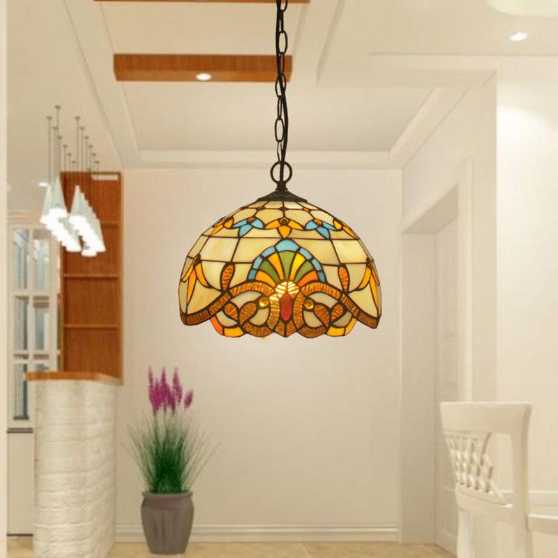 Beige 1 Head Suspension Light Antique Stained Glass Pendant - Rebooters