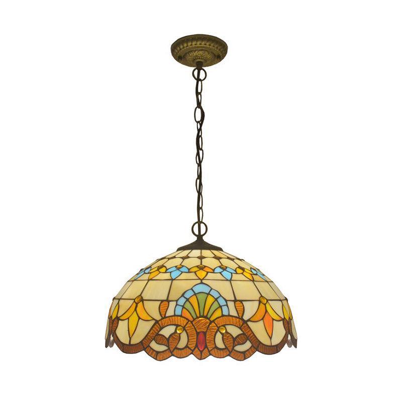 Beige 1 Head Suspension Light Antique Stained Glass Pendant - Rebooters