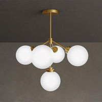 Ball Dining Room Chandelier Light Opal Glass 5-Bulb Gold - Rebooters