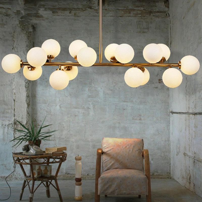 Balls Chandelier Postmodern White Glass 16 Lights Gold Pendant Light - Rebooters