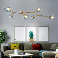 Adjustable Branch Chandelier Postmodern Dimpled Glass 7-Light Gold Hanging Light - Rebooters