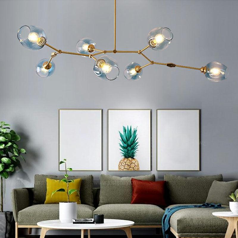 Adjustable Branch Chandelier Postmodern Dimpled Glass 7-Light Gold Hanging Light - Rebooters