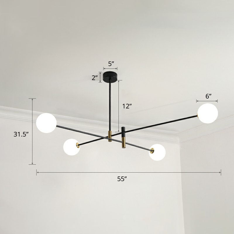 Radial Living Room Hanging Light Opaline Ball Glass Chandelier in Black - Rebooters
