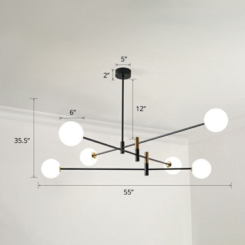 Radial Living Room Hanging Light Opaline Ball Glass Chandelier in Black - Rebooters