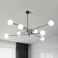 Radial Living Room Hanging Light Opaline Ball Glass Chandelier in Black - Rebooters