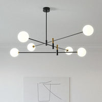 Radial Living Room Hanging Light Opaline Ball Glass Chandelier in Black - Rebooters