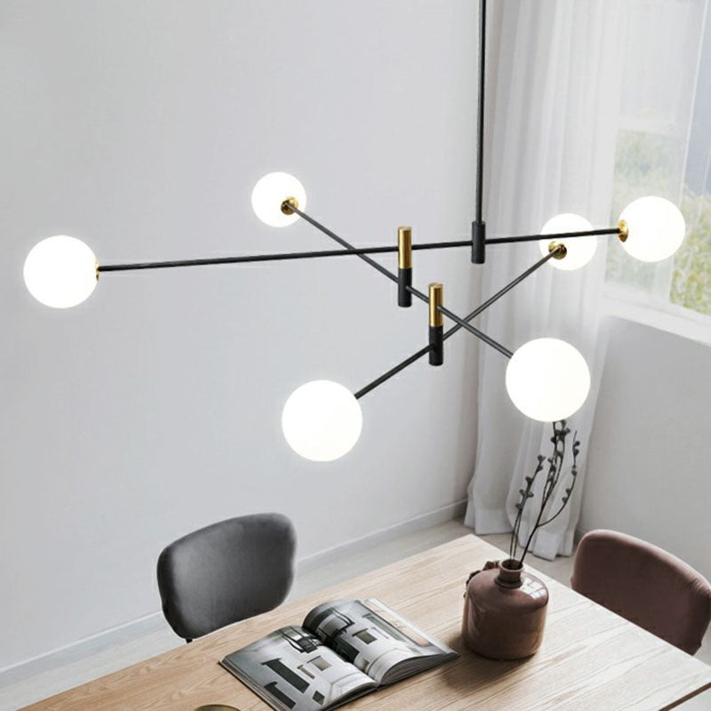 Radial Living Room Hanging Light Opaline Ball Glass Chandelier in Black - Rebooters