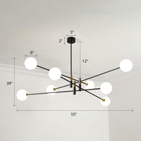 Radial Living Room Hanging Light Opaline Ball Glass Chandelier in Black - Rebooters