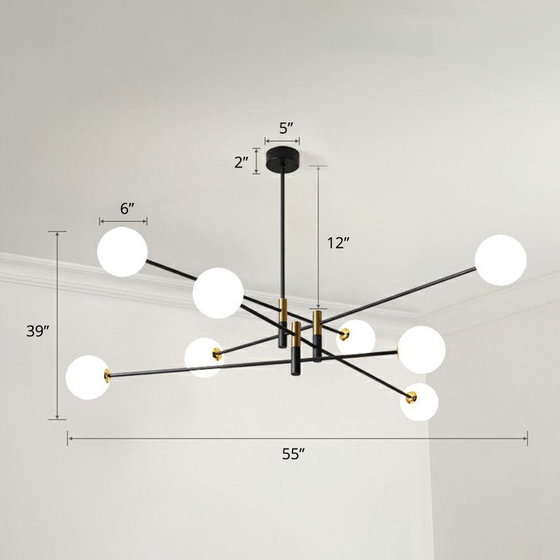 Radial Living Room Hanging Light Opaline Ball Glass Chandelier in Black - Rebooters