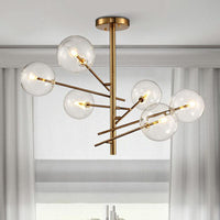 Ball Restaurant Chandelier Clear Glass Postmodern Style Suspension Light in Gold - Rebooters