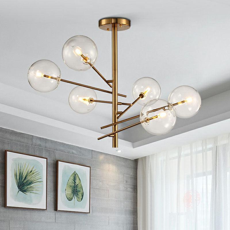 Ball Restaurant Chandelier Clear Glass Postmodern Style Suspension Light in Gold - Rebooters