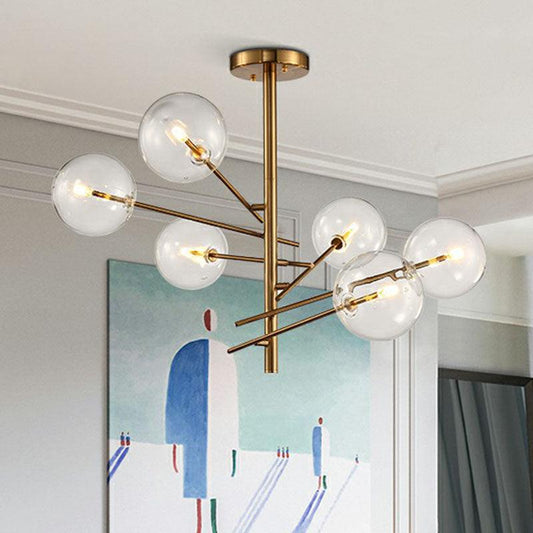 Ball Restaurant Chandelier Clear Glass Postmodern Style Suspension Light in Gold - Rebooters