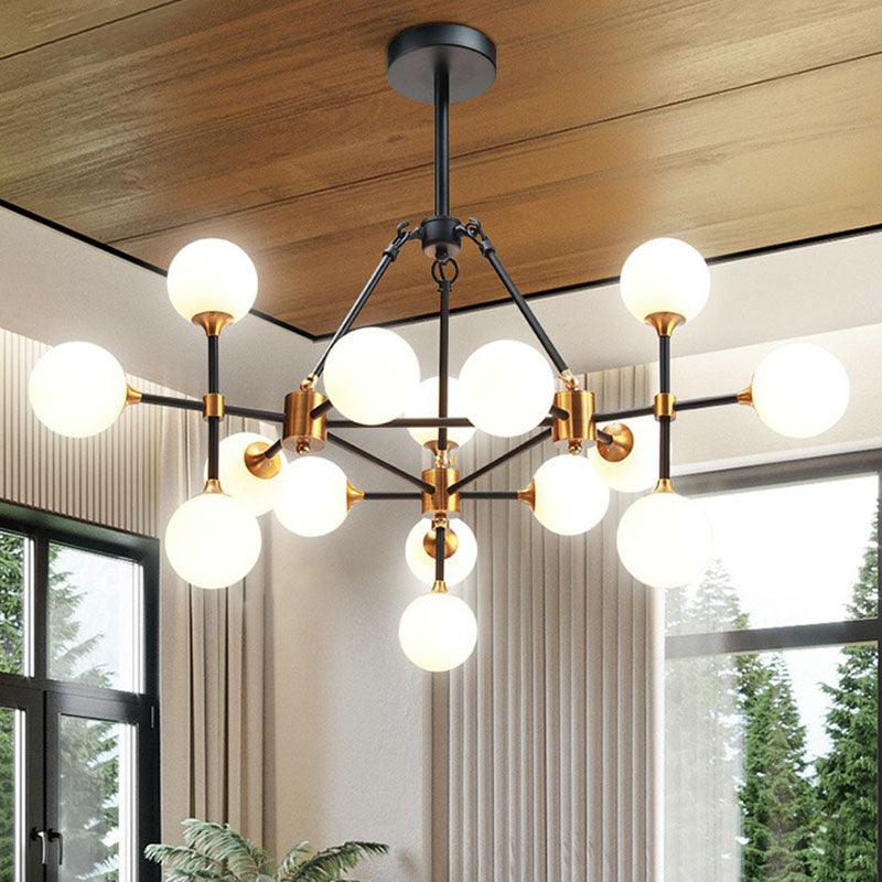 3D Opal Ball Glass Chandelier Black Brass Finish Light Fixture - Rebooters