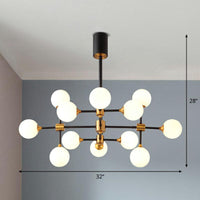 3D Opal Ball Glass Chandelier Black Brass Finish Light Fixture - Rebooters