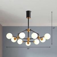 3D Opal Ball Glass Chandelier Black Brass Finish Light Fixture - Rebooters