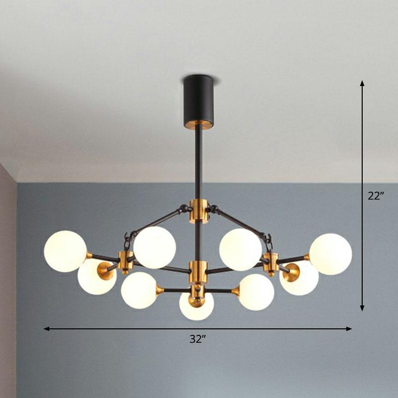 3D Opal Ball Glass Chandelier Black Brass Finish Light Fixture - Rebooters