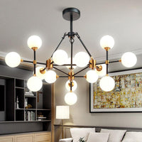 3D Opal Ball Glass Chandelier Black Brass Finish Light Fixture - Rebooters