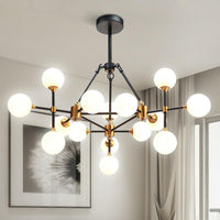 3D Opal Ball Glass Chandelier Black Brass Finish Light Fixture - Rebooters