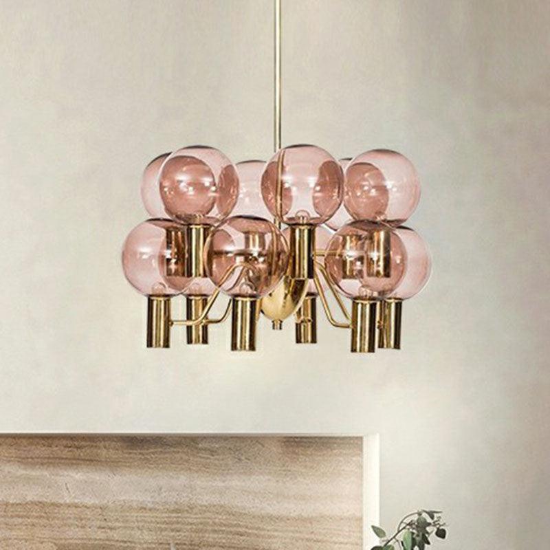 Postmodern Style 12-Light Chandelier Brass Plated Ball Ceiling Hang Lamp - Rebooters