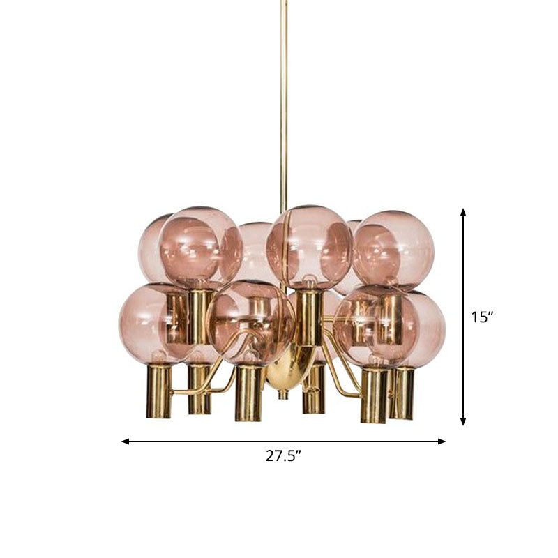 Postmodern Style 12-Light Chandelier Brass Plated Ball Ceiling Hang Lamp - Rebooters