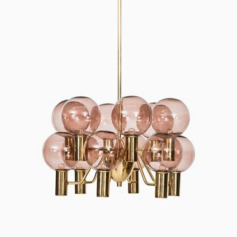 Postmodern Style 12-Light Chandelier Brass Plated Ball Ceiling Hang Lamp - Rebooters