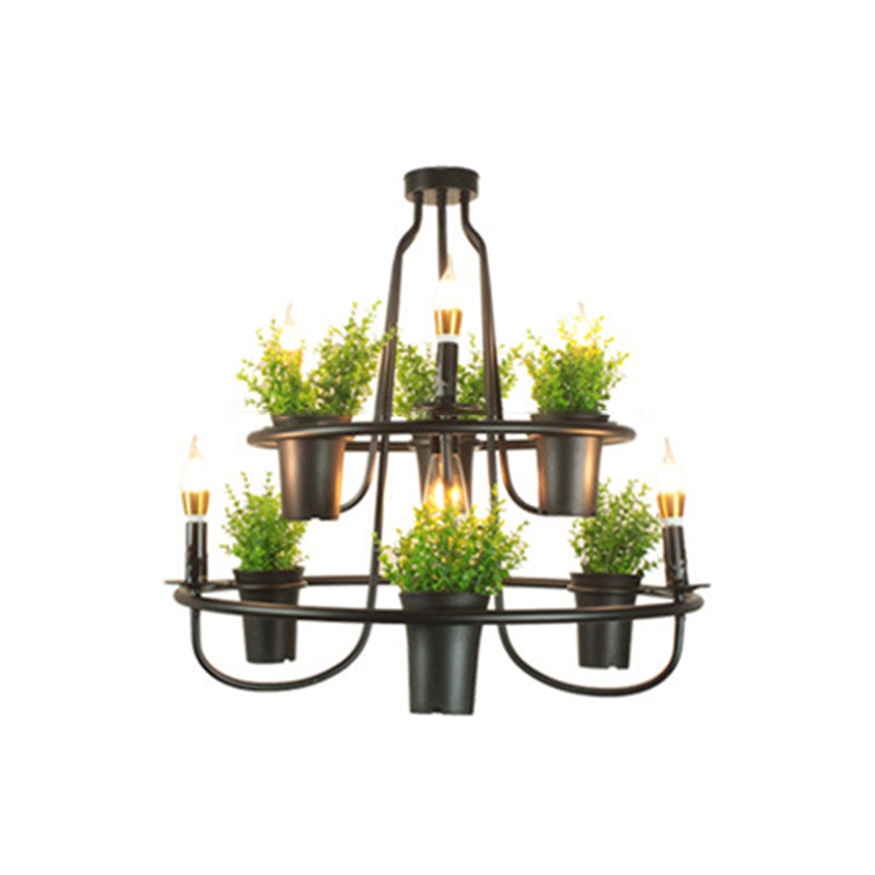 Green Artificial Pot Plant Pendant Lighting 3 Bulbs Chandelier - Rebooters