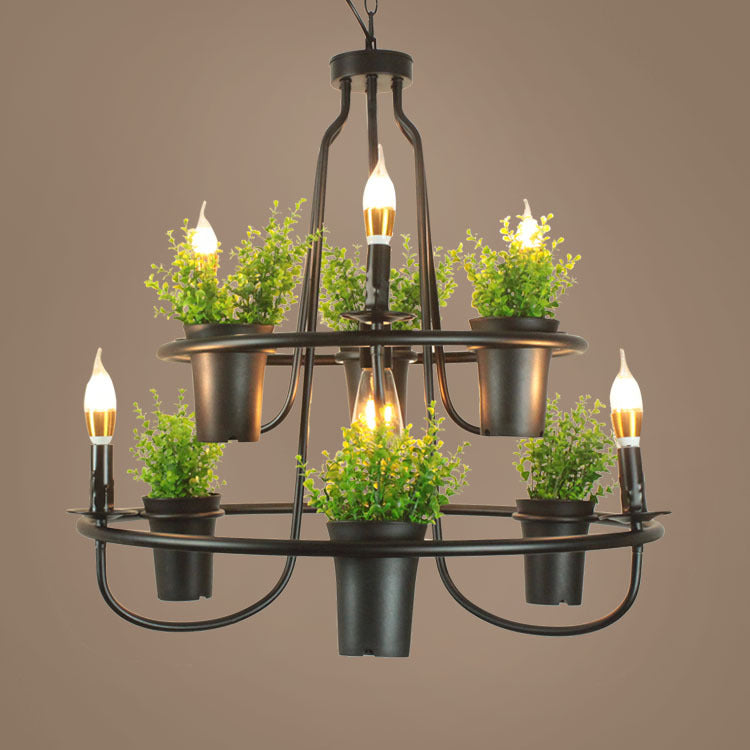 Green Artificial Pot Plant Pendant Lighting 3 Bulbs Chandelier - Rebooters