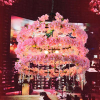 6-Bulb Cherry Wreath Chandelier Loft Style Pink Metallic Light - Rebooters