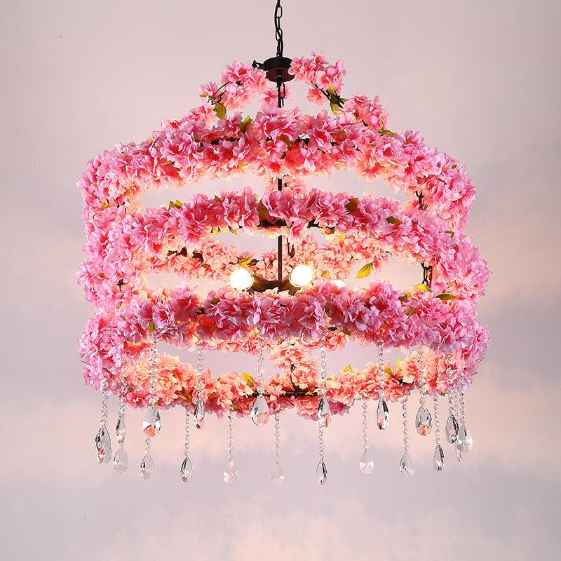 6-Bulb Cherry Wreath Chandelier Loft Style Pink Metallic Light - Rebooters