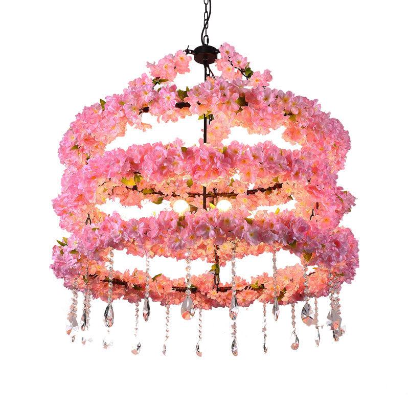 6-Bulb Cherry Wreath Chandelier Loft Style Pink Metallic Light - Rebooters