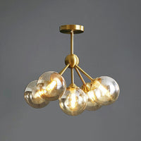 Ball Amber Glass Chandelier Antique Gold Hanging Light - Rebooters
