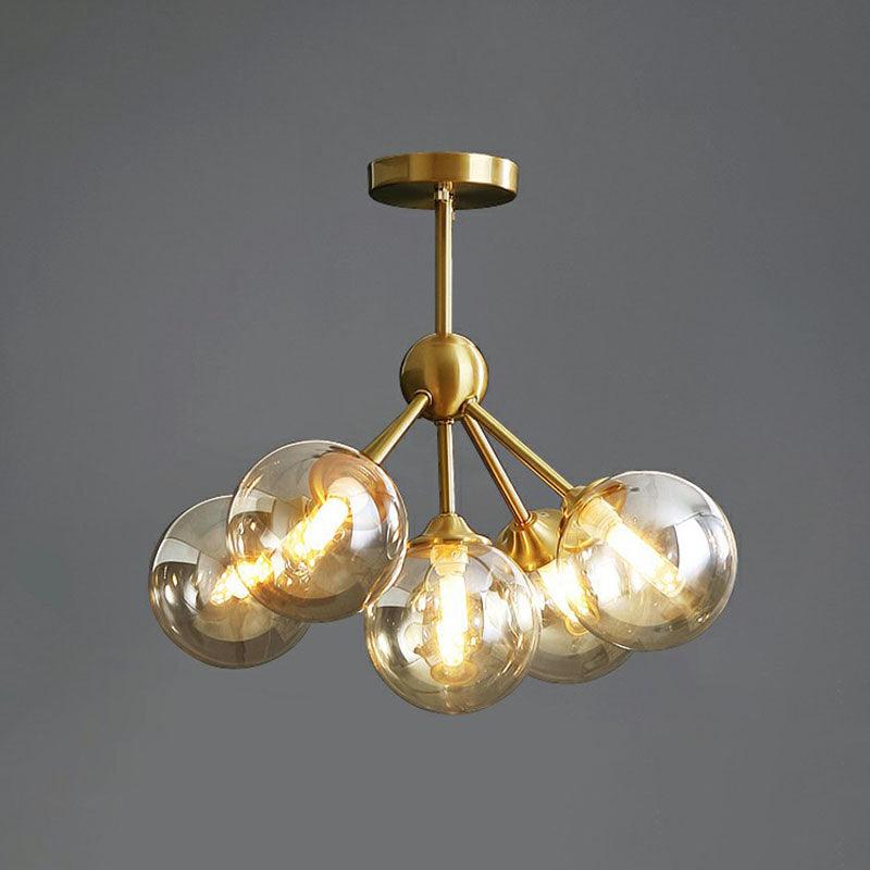 Ball Amber Glass Chandelier Antique Gold Hanging Light - Rebooters