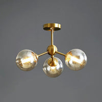 Ball Amber Glass Chandelier Antique Gold Hanging Light - Rebooters