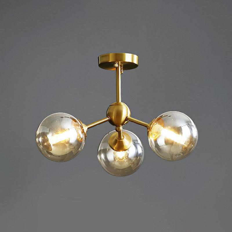 Ball Amber Glass Chandelier Antique Gold Hanging Light - Rebooters