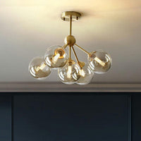 Ball Amber Glass Chandelier Antique Gold Hanging Light - Rebooters